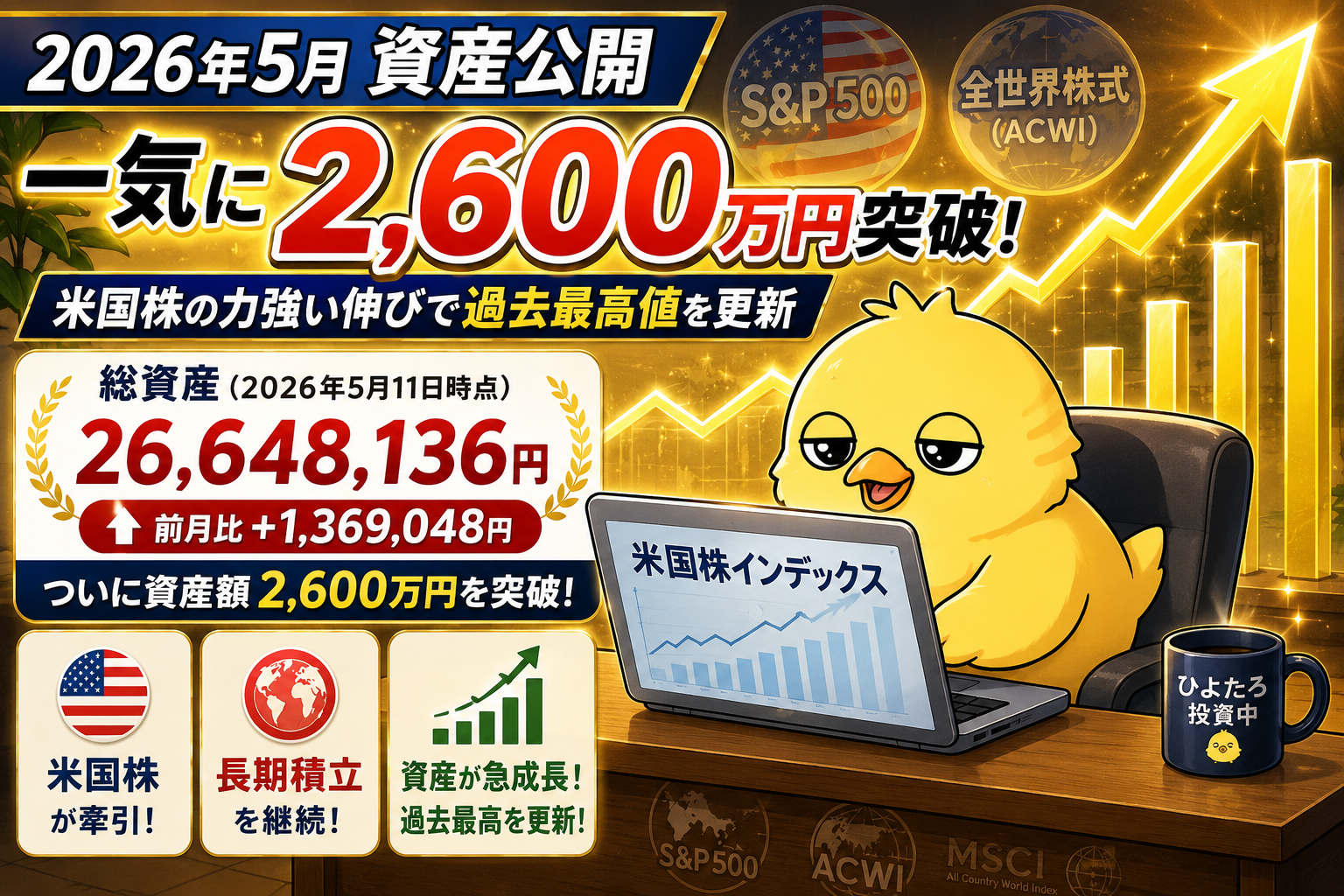 2026年5月度 投資資産公開：一気に2,600万円突破！米国株の力強い伸びで過去最高値を更新